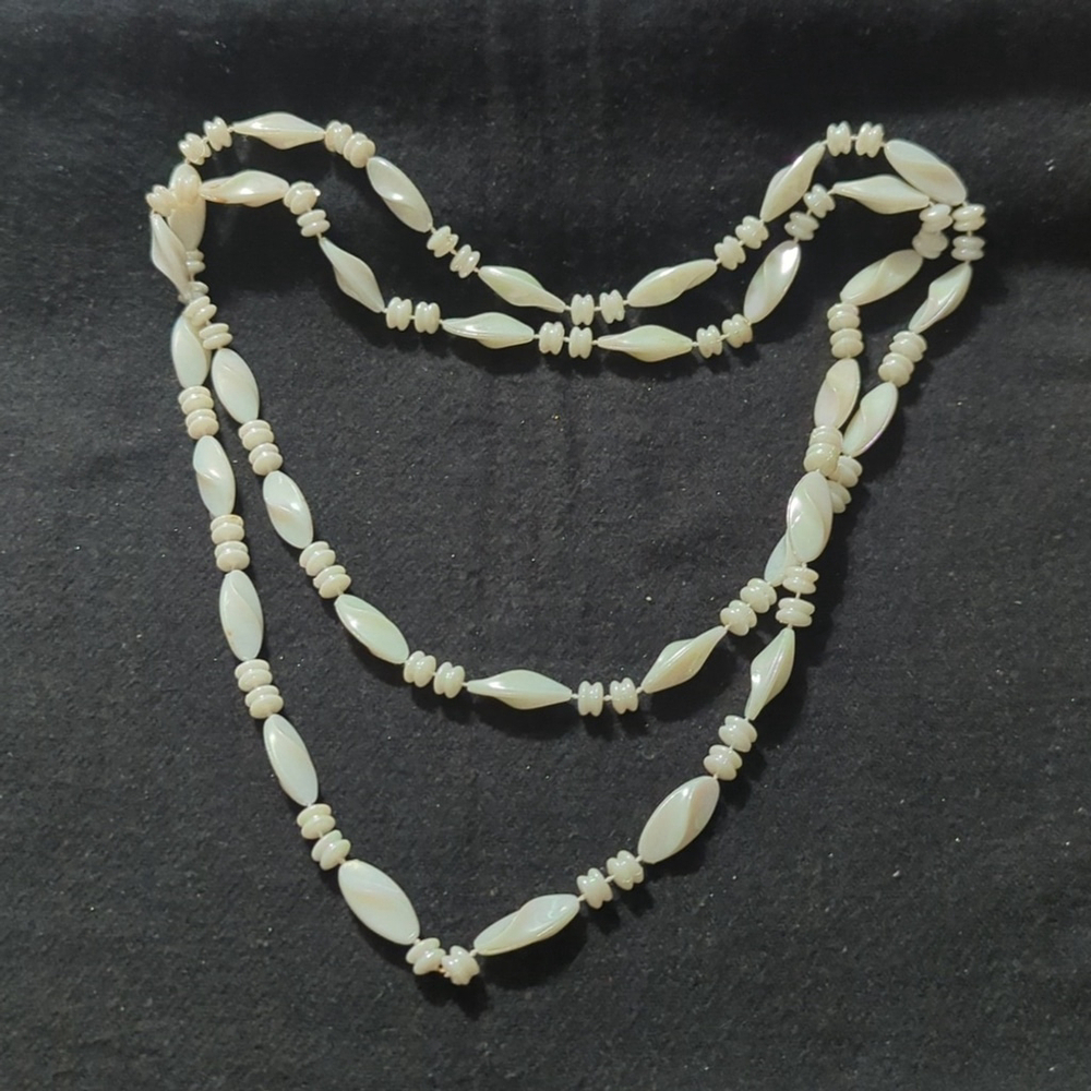 Vintage White Plastic Lightweight Beaded Long Statement Necklace